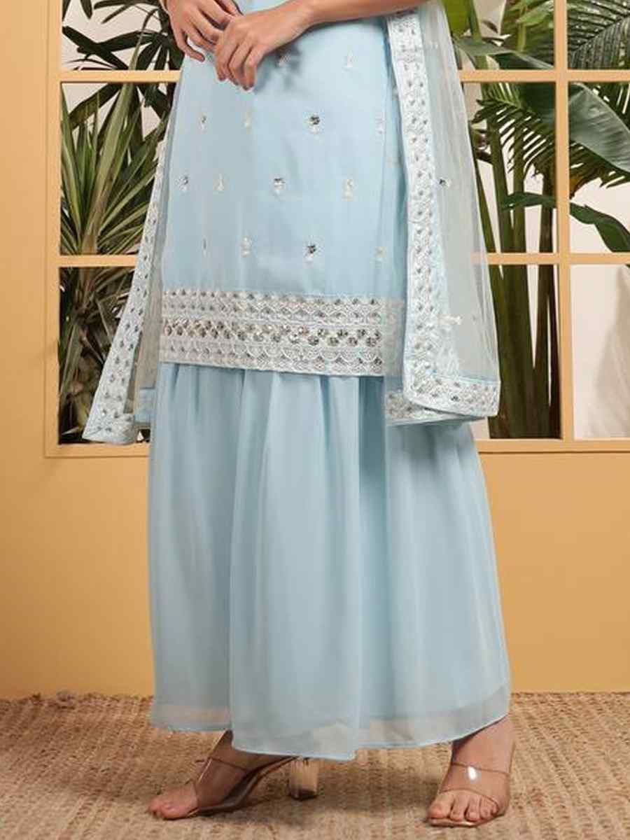 Pink Heavy Georgette Embroidered Festival Wedding Ready Sharara Pant Salwar Kameez