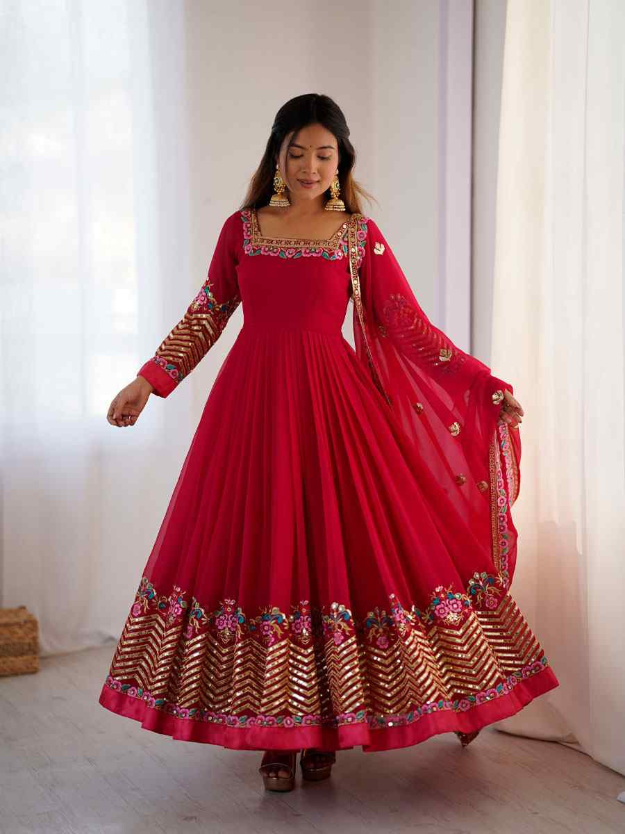 Pink Heavy Georgette Embroidered Party Wedding Ready Anarkali Salwar Kameez