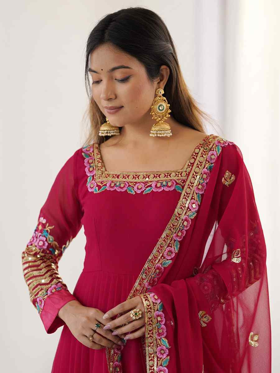 Pink Heavy Georgette Embroidered Party Wedding Ready Anarkali Salwar Kameez