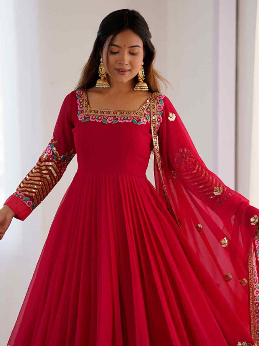 Pink Heavy Georgette Embroidered Party Wedding Ready Anarkali Salwar Kameez