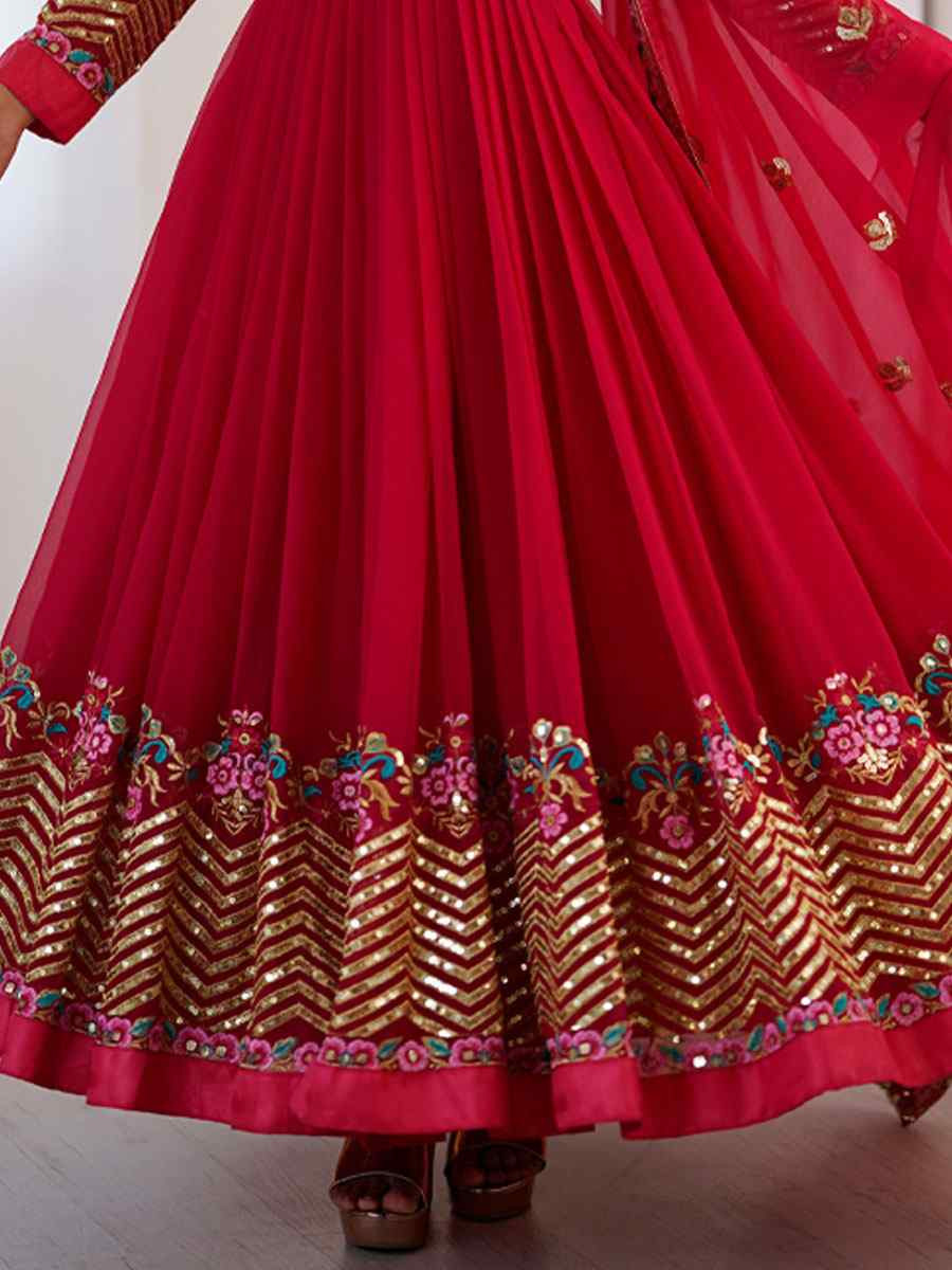 Pink Heavy Georgette Embroidered Party Wedding Ready Anarkali Salwar Kameez