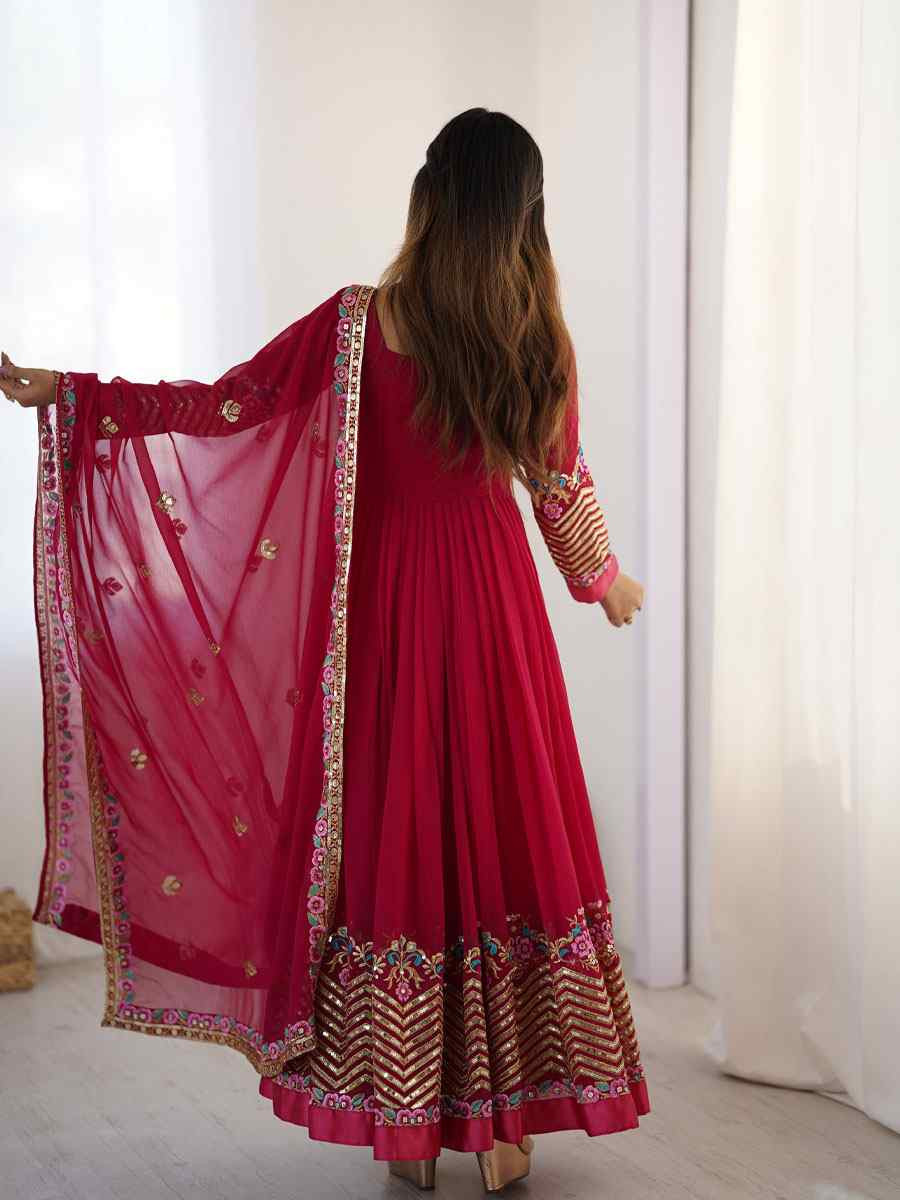 Pink Heavy Georgette Embroidered Party Wedding Ready Anarkali Salwar Kameez