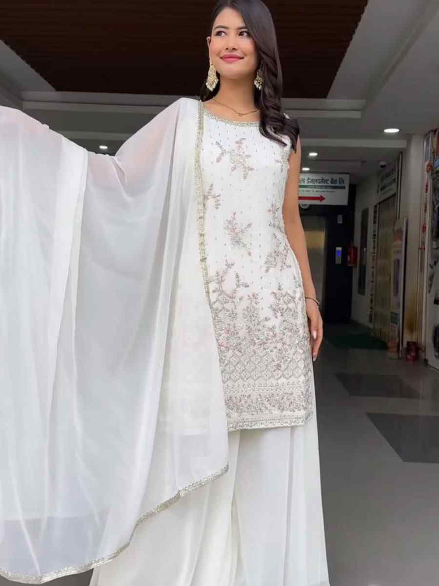 Pink Heavy Georgette Embroidery Party Wedding Festival Casual Ready Palazzo Pant Salwar Kameez