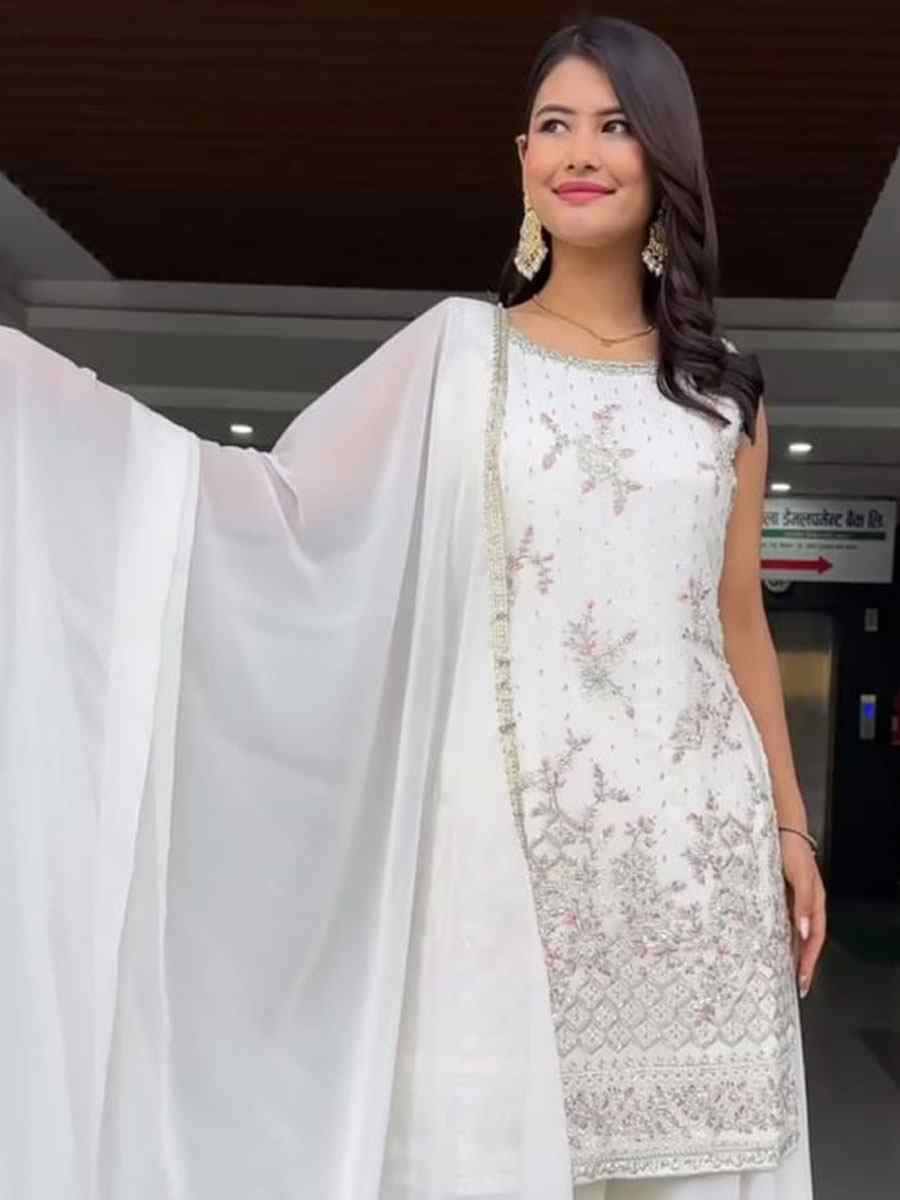 Pink Heavy Georgette Embroidery Party Wedding Festival Casual Ready Palazzo Pant Salwar Kameez