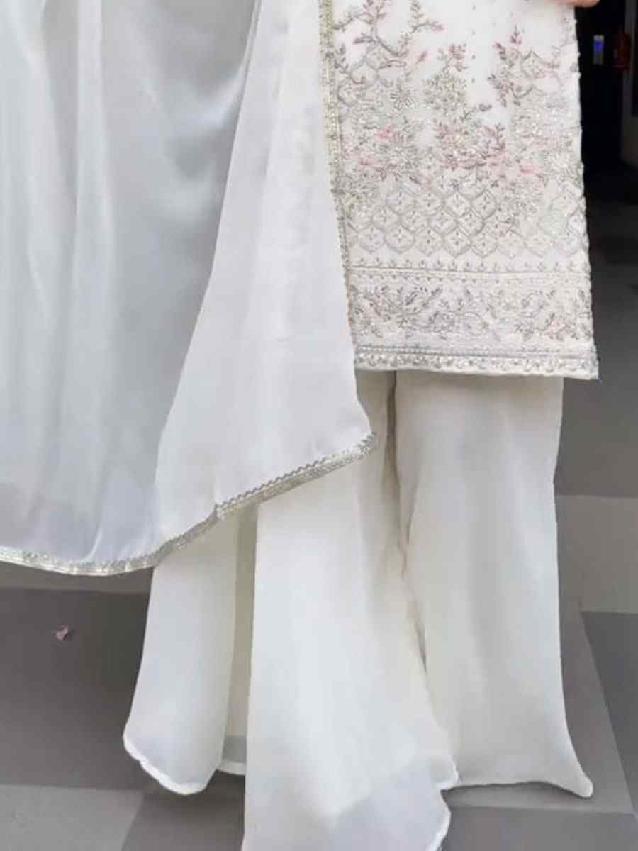 Pink Heavy Georgette Embroidery Party Wedding Festival Casual Ready Palazzo Pant Salwar Kameez