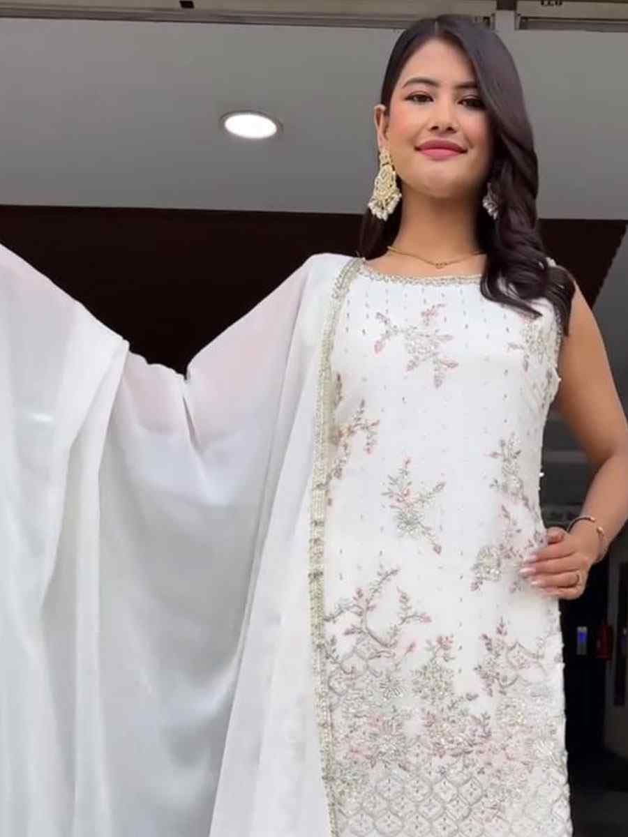 Pink Heavy Georgette Embroidery Party Wedding Festival Casual Ready Palazzo Pant Salwar Kameez