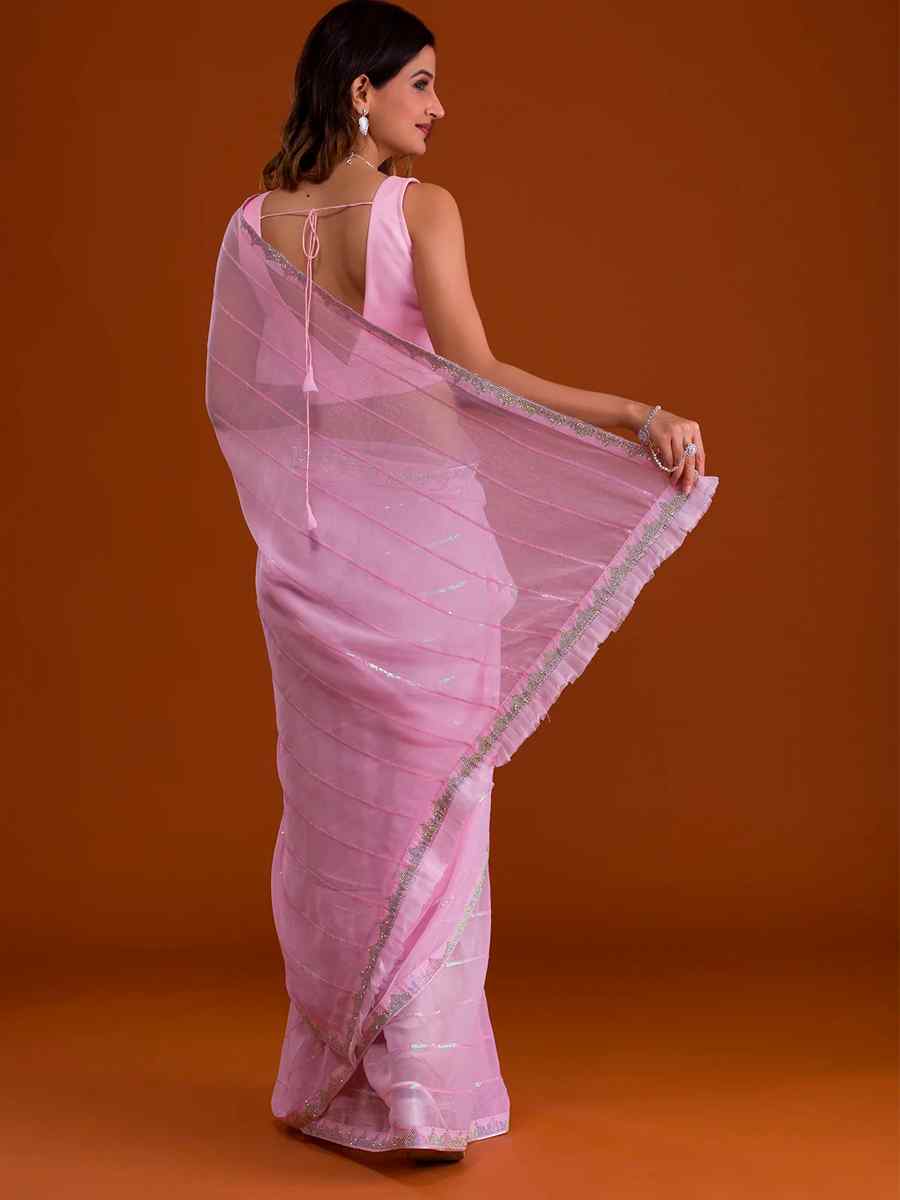 Pink Heavy Georgette Handwoven Party Festival Classic Style Saree