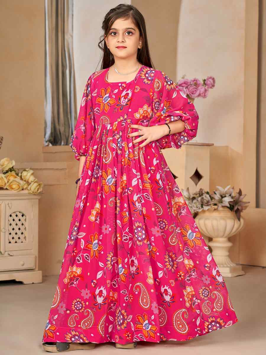 Pink Heavy Georgette Printed Casual Festival Salwars Girls Wear