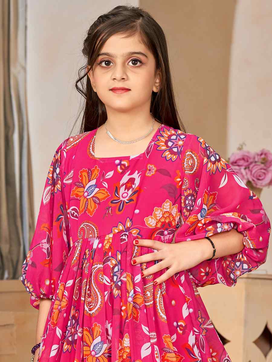 Pink Heavy Georgette Printed Casual Festival Salwars Girls Wear