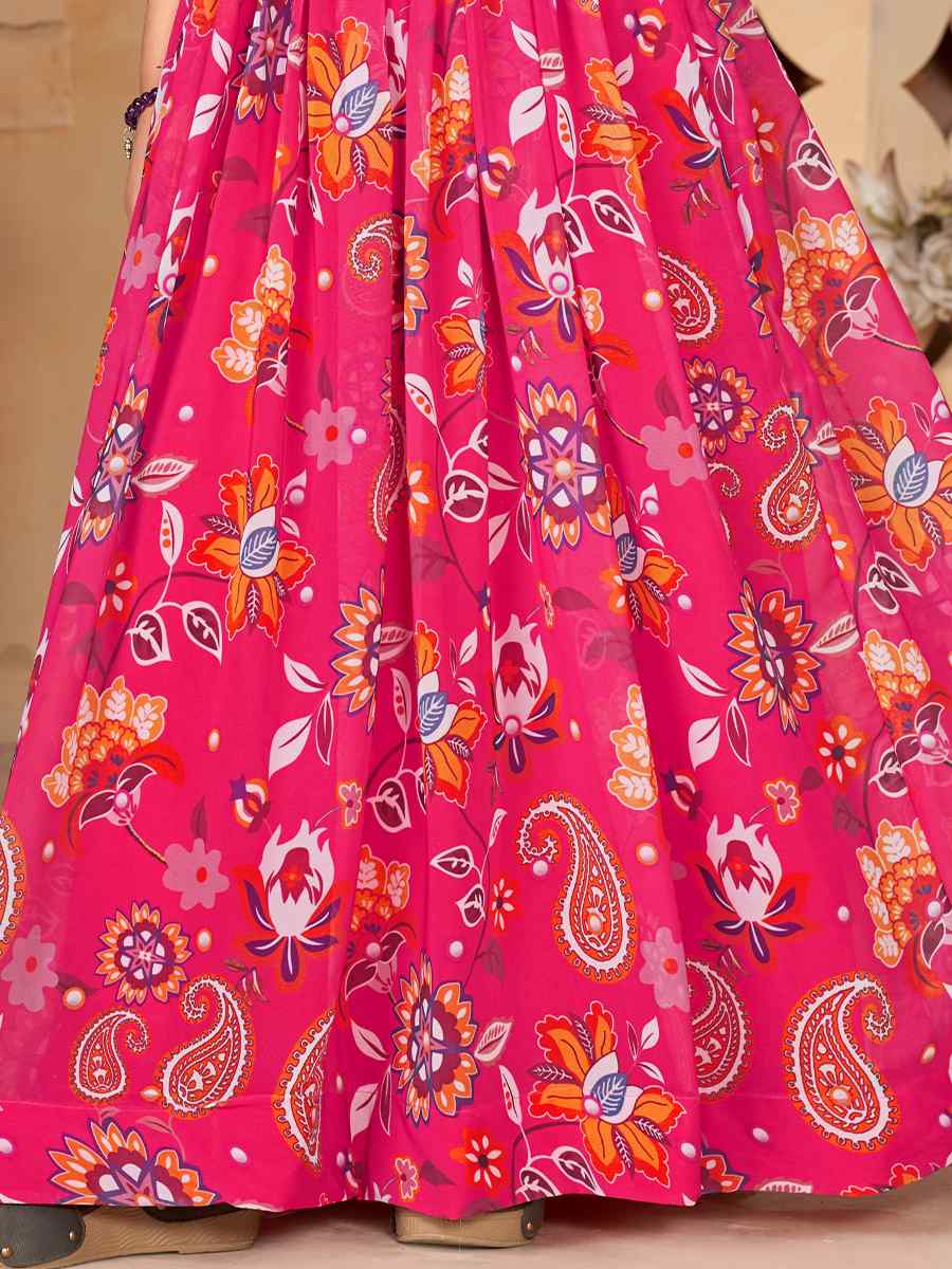 Pink Heavy Georgette Printed Casual Festival Salwars Girls Wear