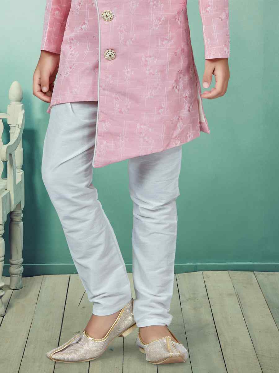 Pink Heavy Jacquard Embroidered Party Festival Kurta Pyjama Boys Wear