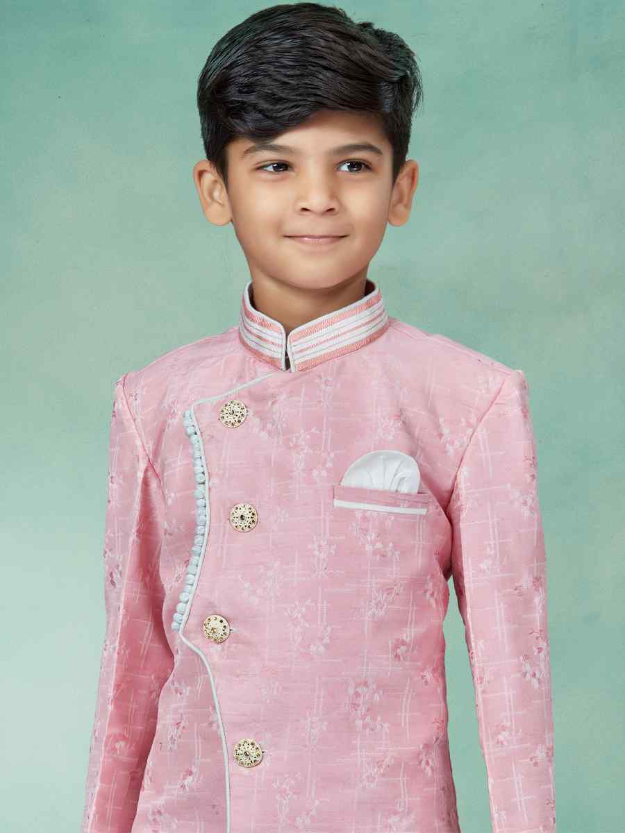 Pink Heavy Jacquard Embroidered Party Festival Kurta Pyjama Boys Wear