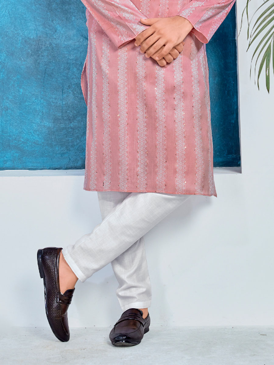 Pink Heavy Jacquard Silk Woven Festival Party Kurta