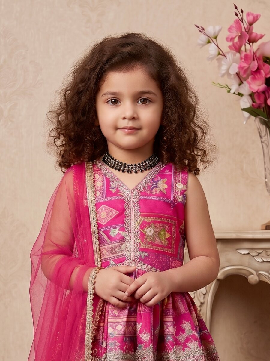Pink Heavy japan satin Embroidered Sequins Printed Ethnic Casual Festival Party Wedding Kurta Sharara Girls Wear