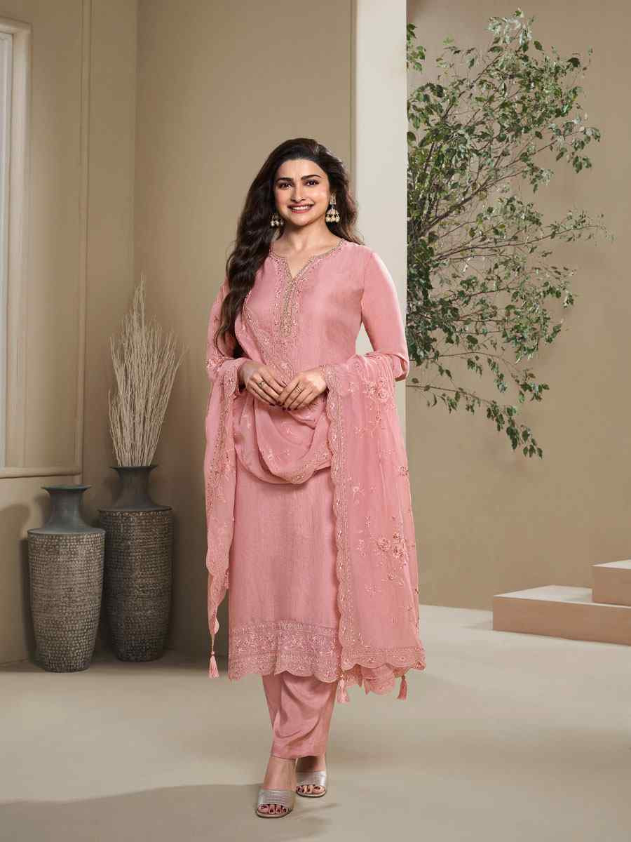 Pink Heavy Natural Crep Embroidered Festival Wedding Pant Salwar Kameez