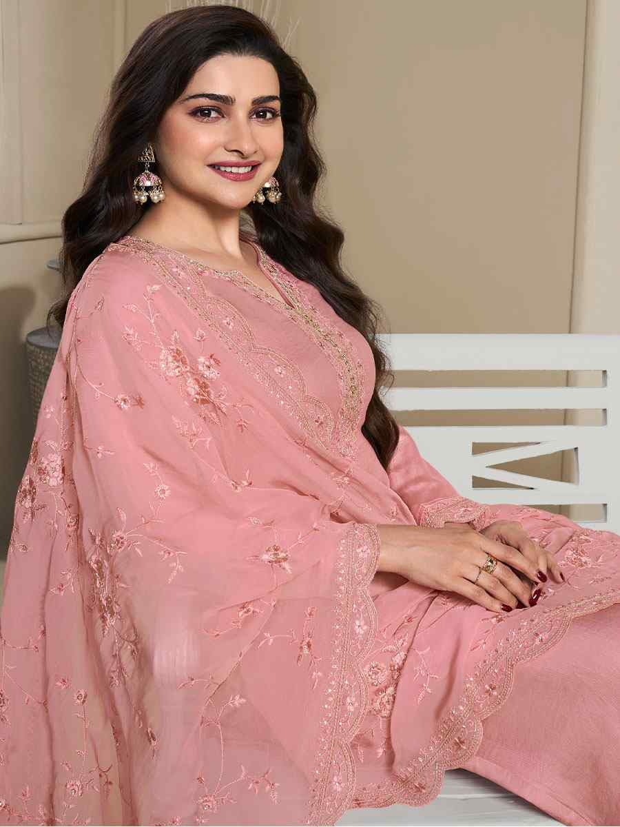 Pink Heavy Natural Crep Embroidered Festival Wedding Pant Salwar Kameez