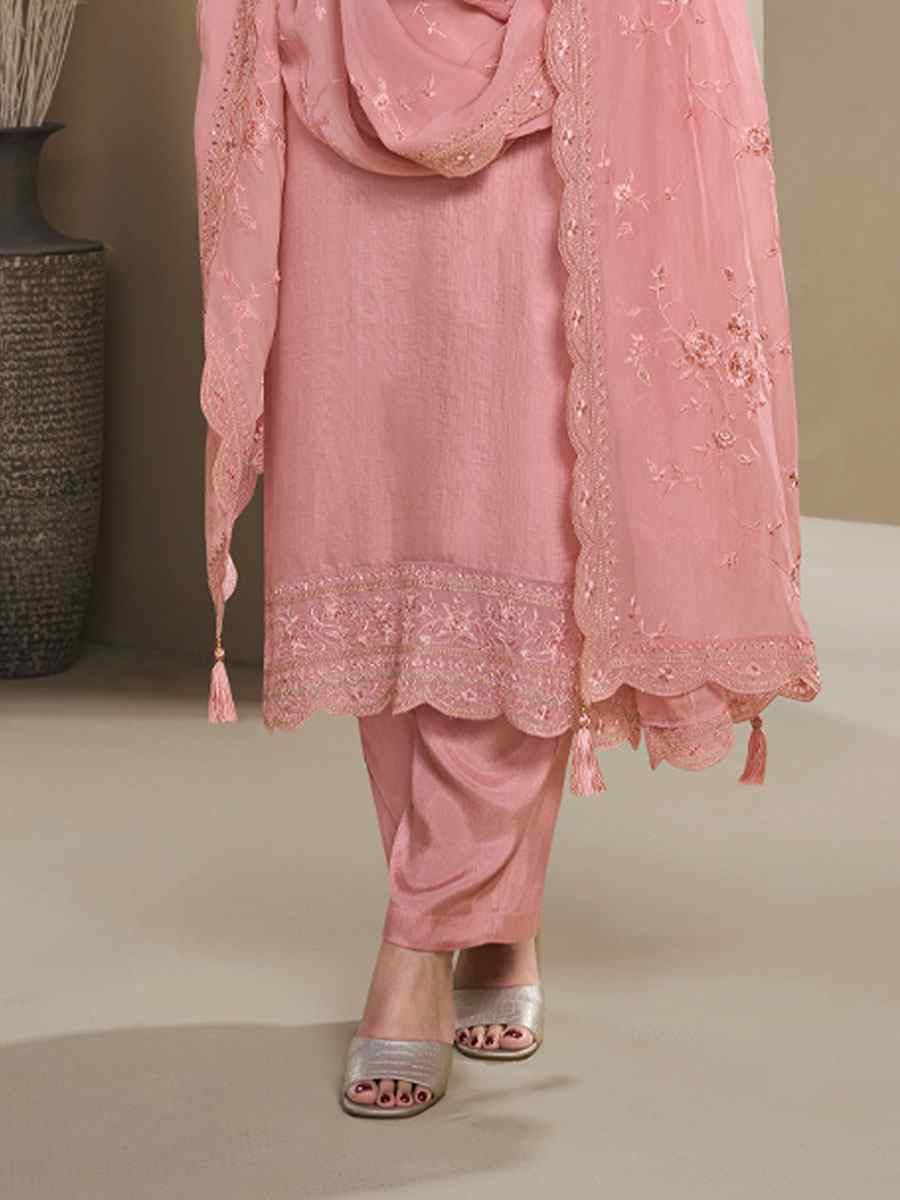 Pink Heavy Natural Crep Embroidered Festival Wedding Pant Salwar Kameez