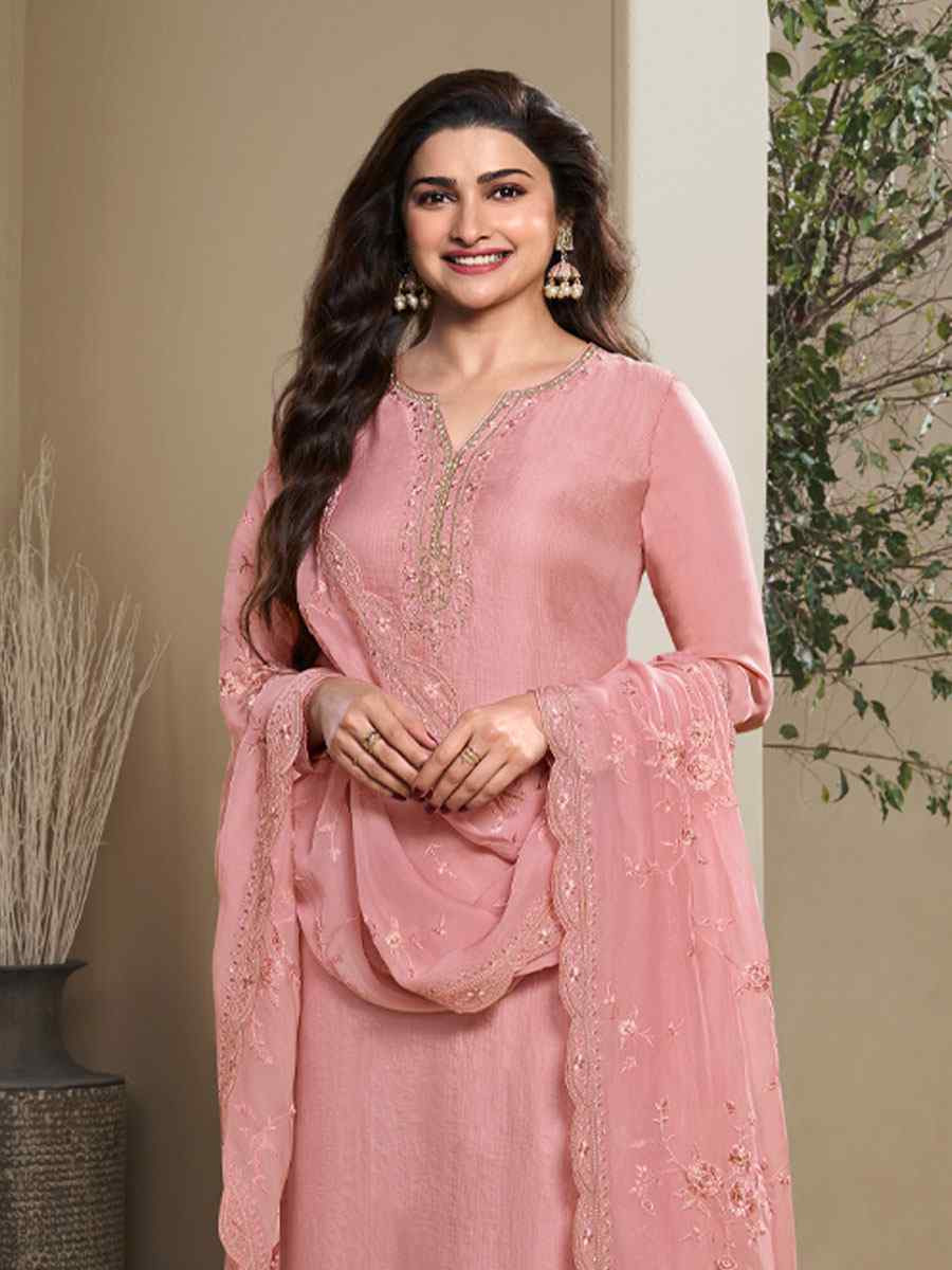 Pink Heavy Natural Crep Embroidered Festival Wedding Pant Salwar Kameez