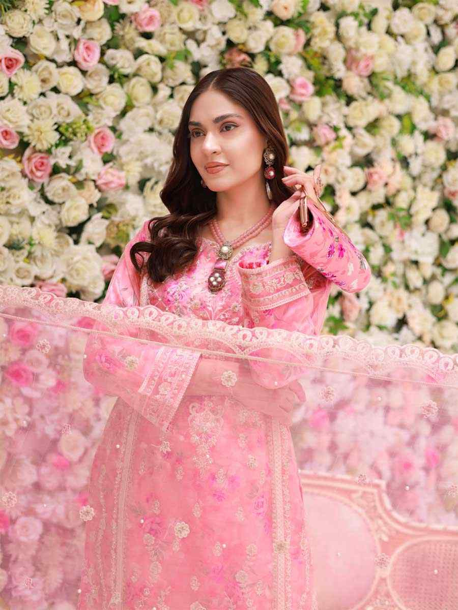 Pink Heavy Organza Silk Embroidered Festival Wedding Pant Salwar Kameez