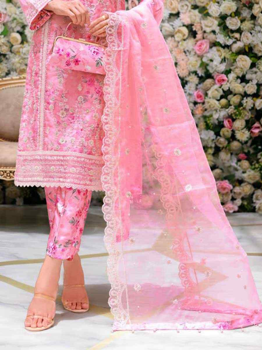 Pink Heavy Organza Silk Embroidered Festival Wedding Pant Salwar Kameez