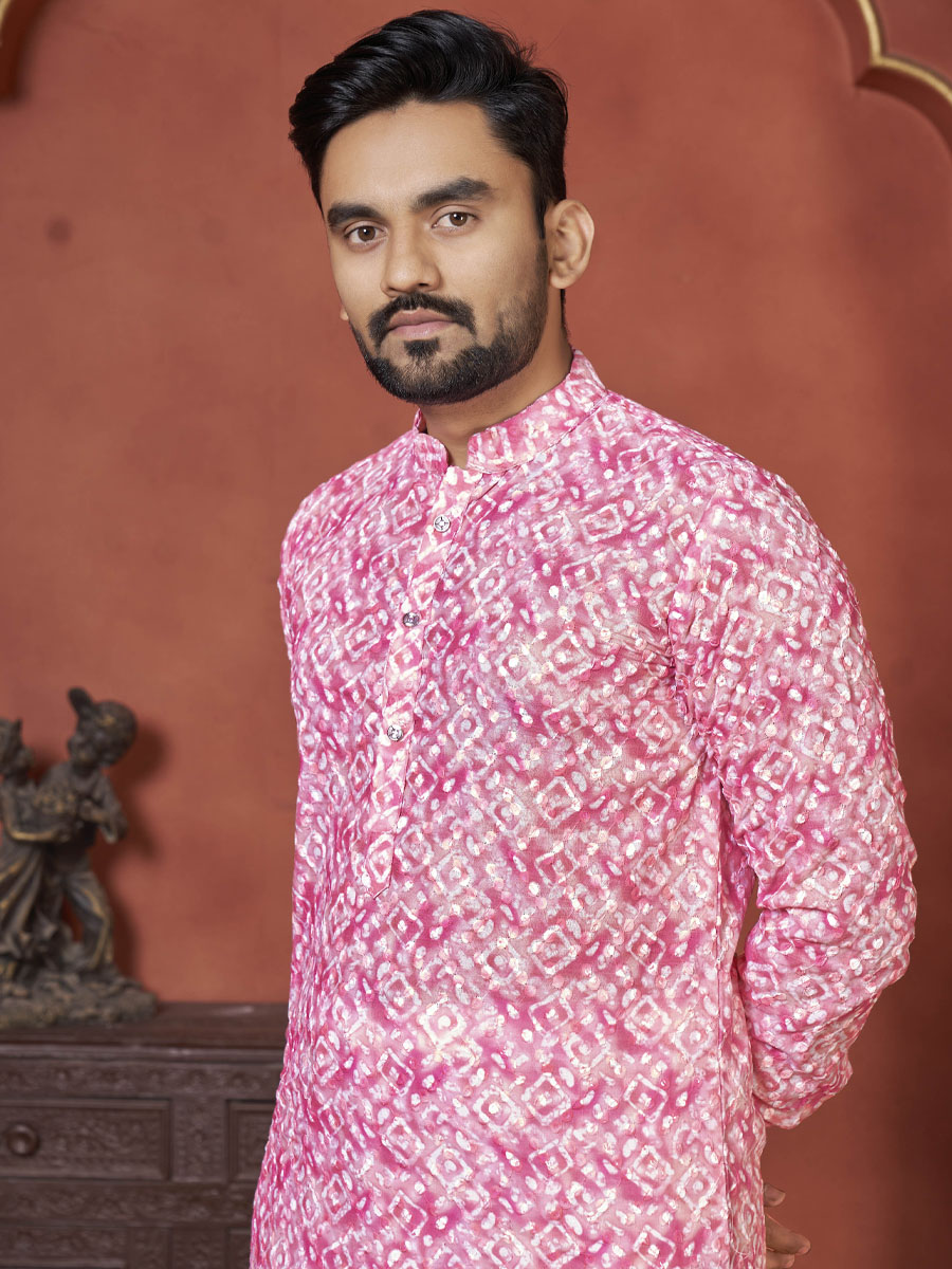 Pink Heavy PC Cotton Printed Festival Casual Kurta