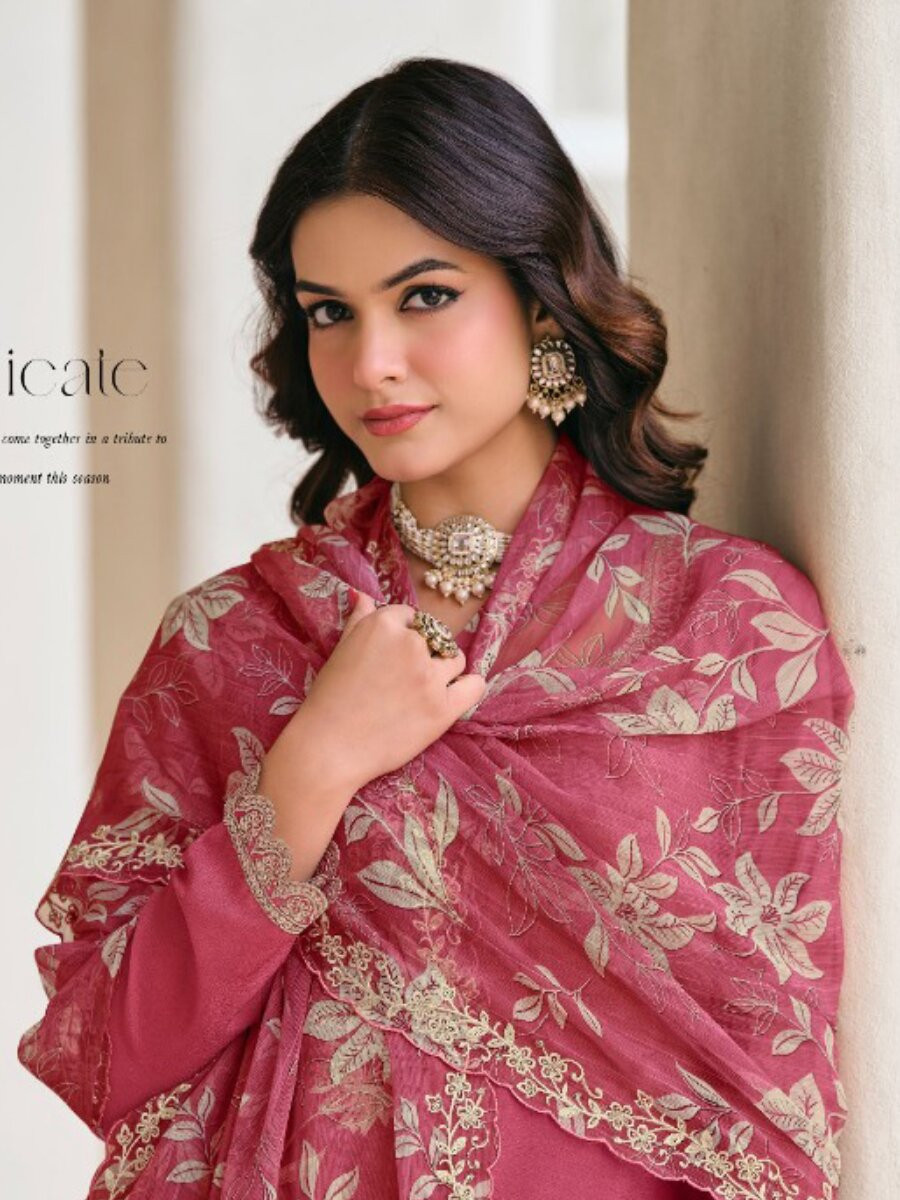 Pink Heavy Premium Chiffon Embroidery Wedding Party Festival Casual Palazzo Pant Salwar Kameez