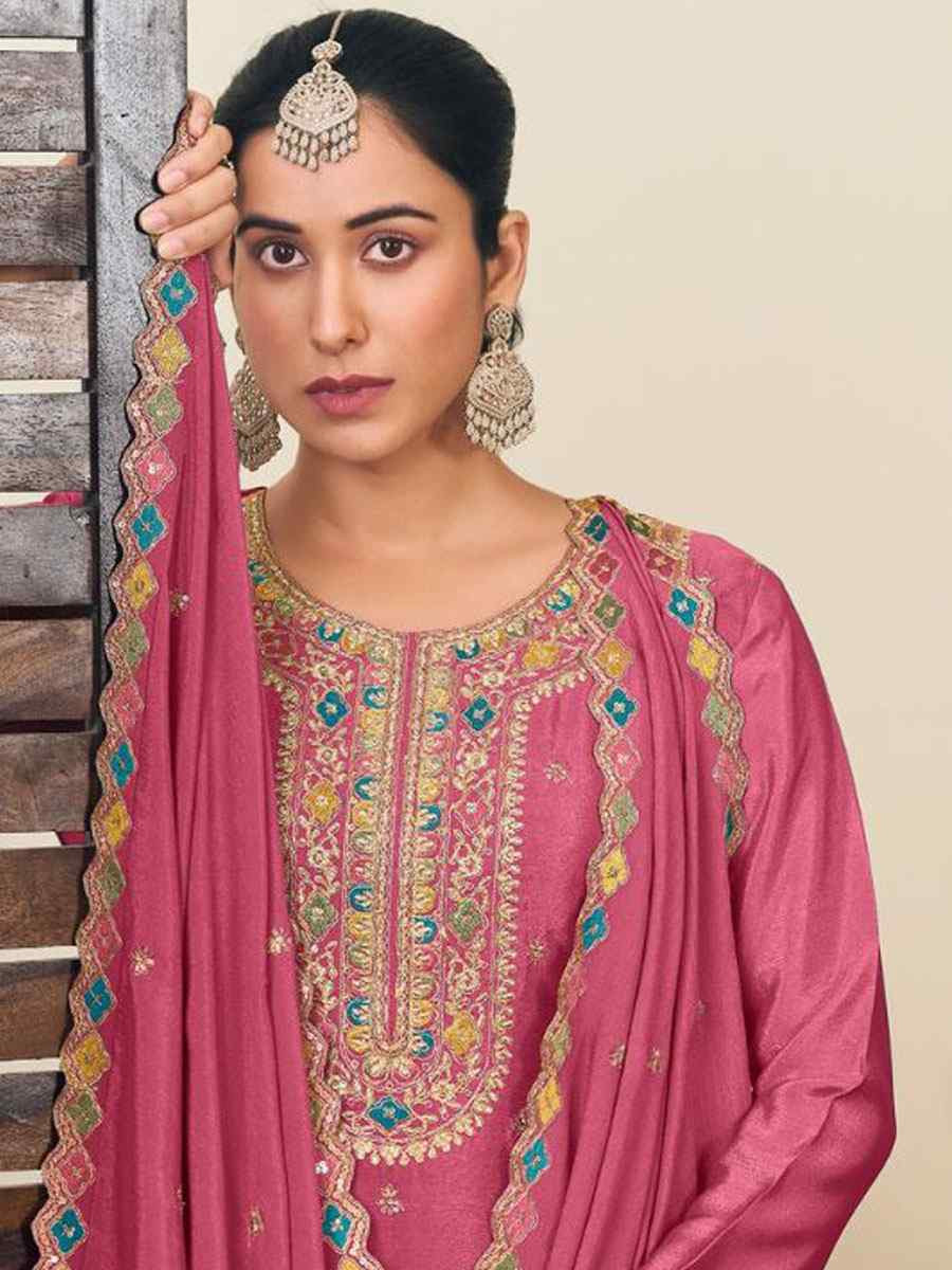 Pink Heavy Premium Chinon Embroidery Party Wedding Festival Casual Ready Kurti Lehenga Choli
