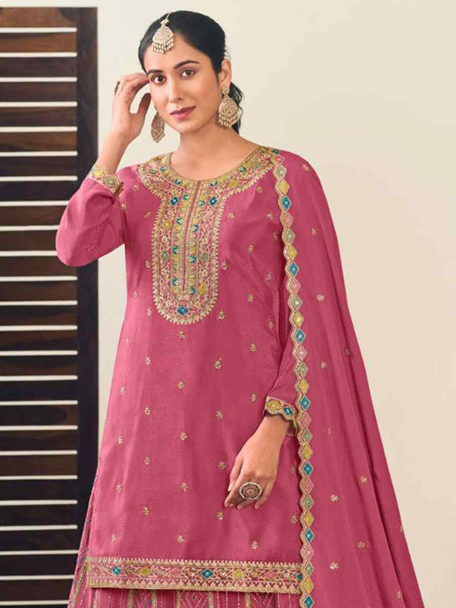 Pink Heavy Premium Chinon Embroidery Party Wedding Festival Casual Ready Kurti Lehenga Choli