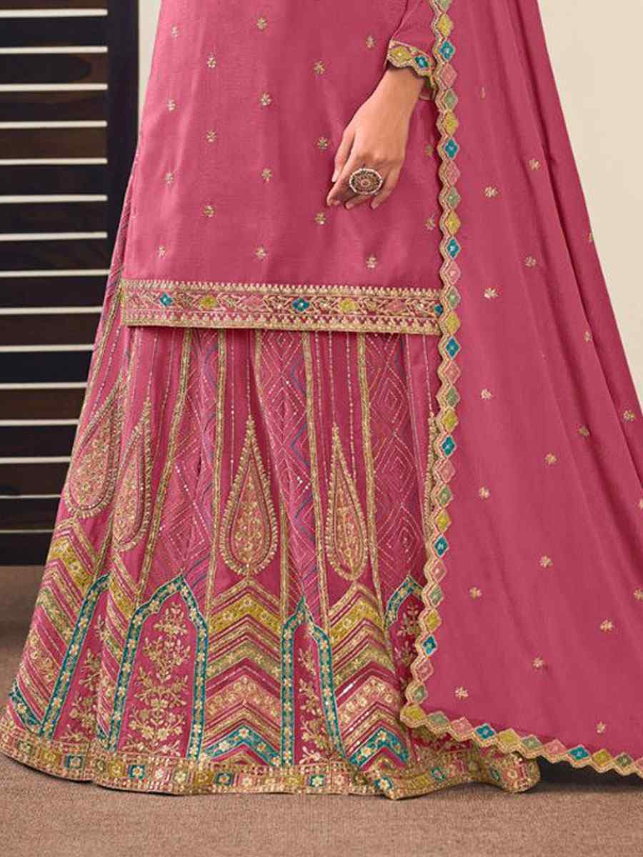 Pink Heavy Premium Chinon Embroidery Party Wedding Festival Casual Ready Kurti Lehenga Choli