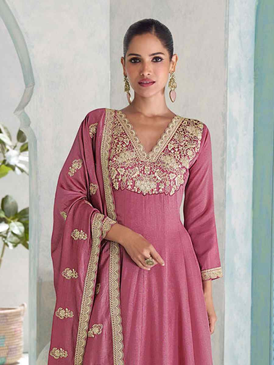 Pink Heavy Premium Silk Embroidery Party Wedding Festival Casual Ready Anarkali Salwar Kameez