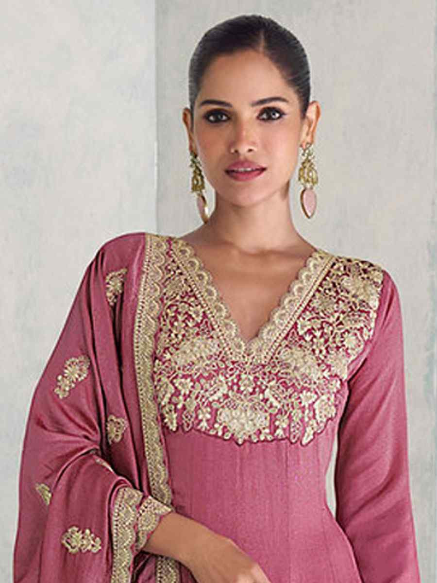 Pink Heavy Premium Silk Embroidery Party Wedding Festival Casual Ready Anarkali Salwar Kameez