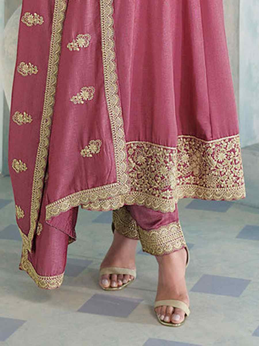 Pink Heavy Premium Silk Embroidery Party Wedding Festival Casual Ready Anarkali Salwar Kameez