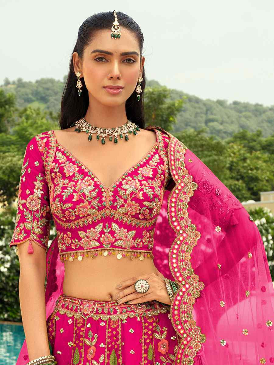 Pink Heavy Pure Silk Embroidered Wedding Reception Festival Heavy Border Lehenga Choli
