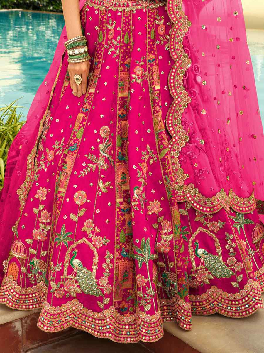 Pink Heavy Pure Silk Embroidered Wedding Reception Festival Heavy Border Lehenga Choli