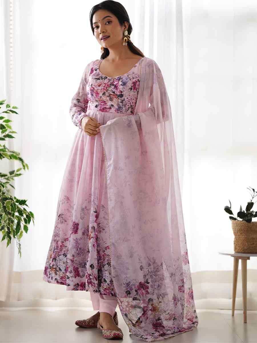 Pink Heavy Pure Soft Organza Silk Printed Festival Casual Ready Anarkali Salwar Kameez