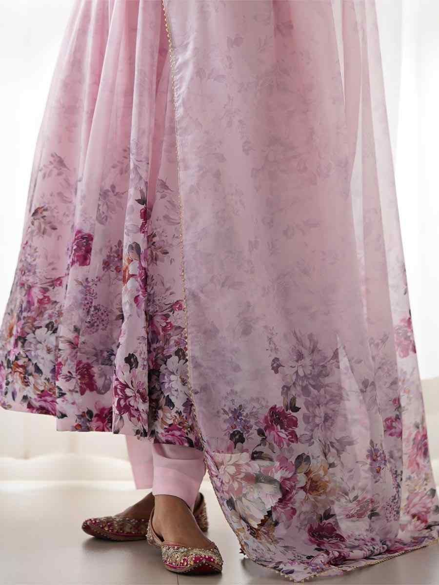 Pink Heavy Pure Soft Organza Silk Printed Festival Casual Ready Anarkali Salwar Kameez