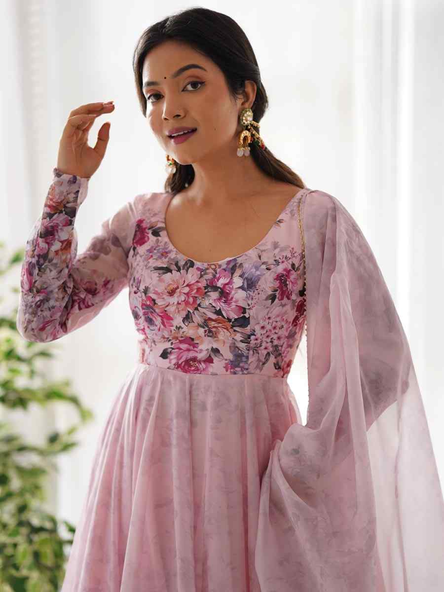 Pink Heavy Pure Soft Organza Silk Printed Festival Casual Ready Anarkali Salwar Kameez