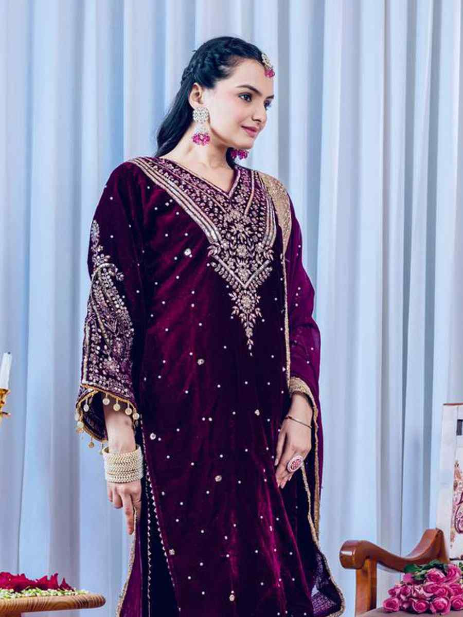 Pink Heavy Pure Viscose Velvet Embroidery Party Wedding Festival Casual Ready Pant Salwar Kameez