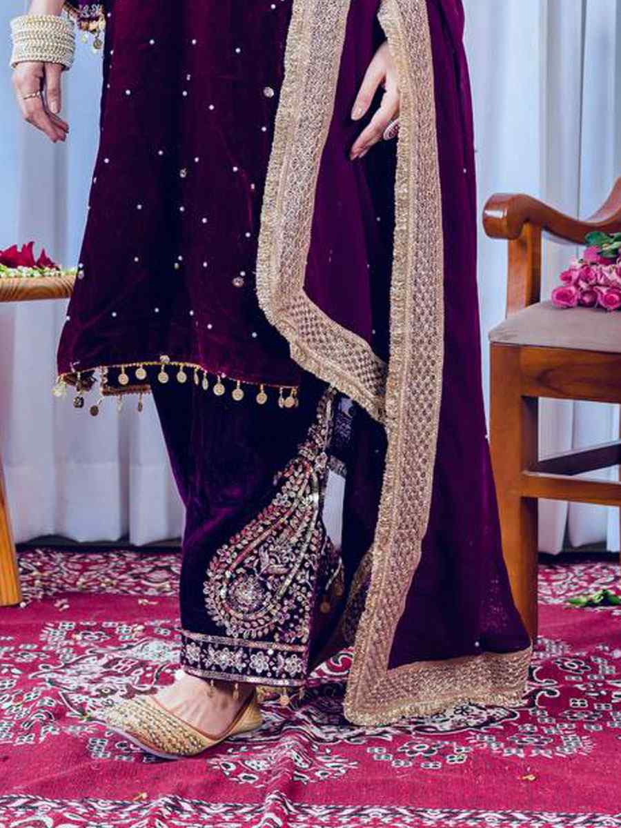 Pink Heavy Pure Viscose Velvet Embroidery Party Wedding Festival Casual Ready Pant Salwar Kameez