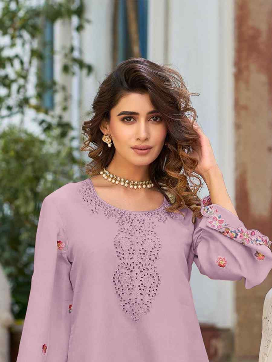 Pink Heavy PV Cotton Embroidered Festival Casual Kurti