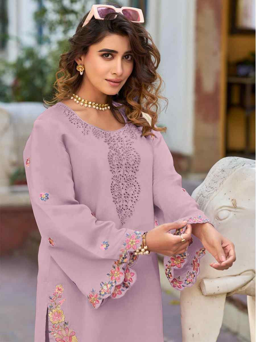 Pink Heavy PV Cotton Embroidered Festival Casual Kurti