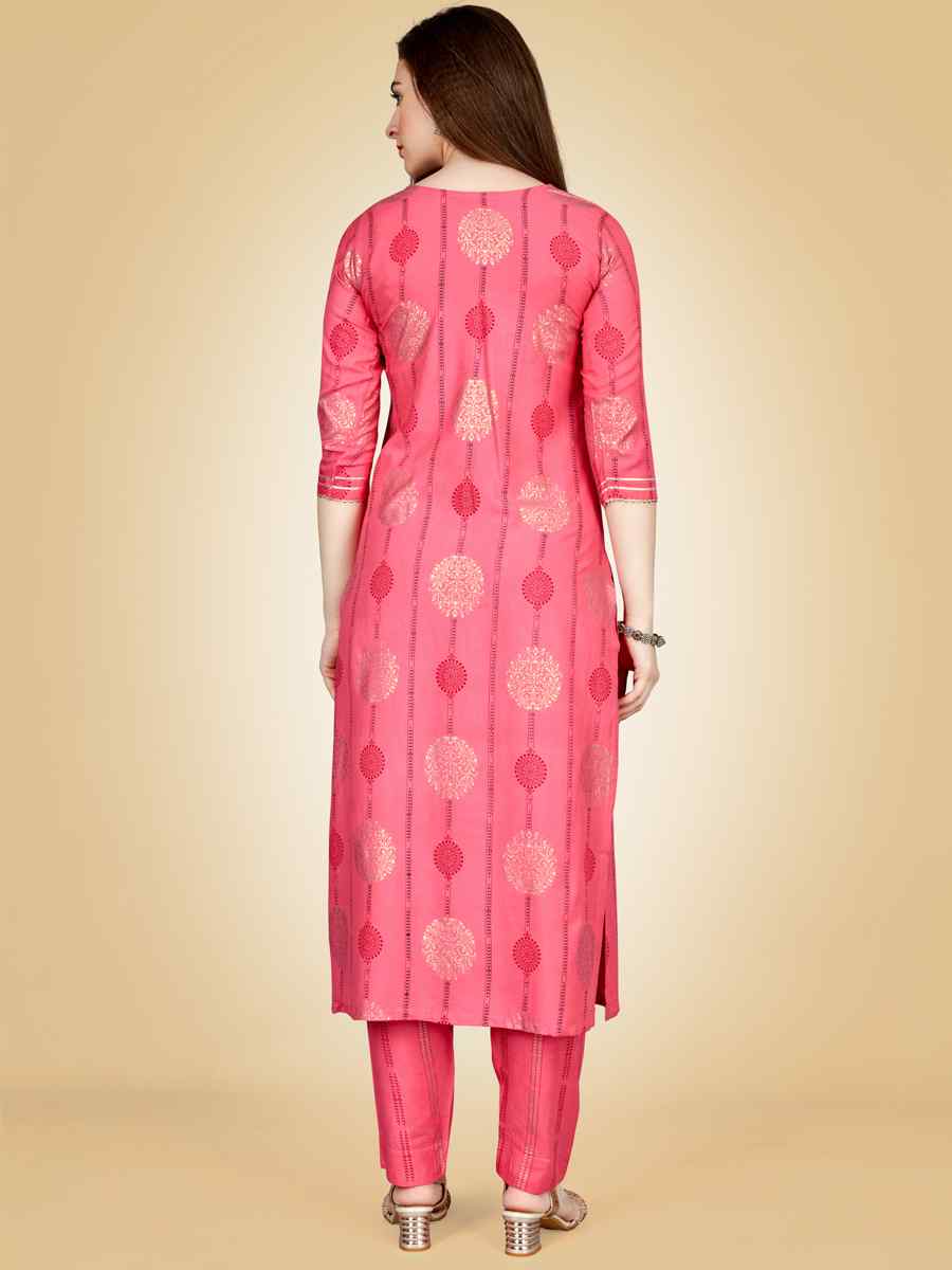 Pink Heavy Rayon 14 Kgs Embroidered Festival Casual Kurti
