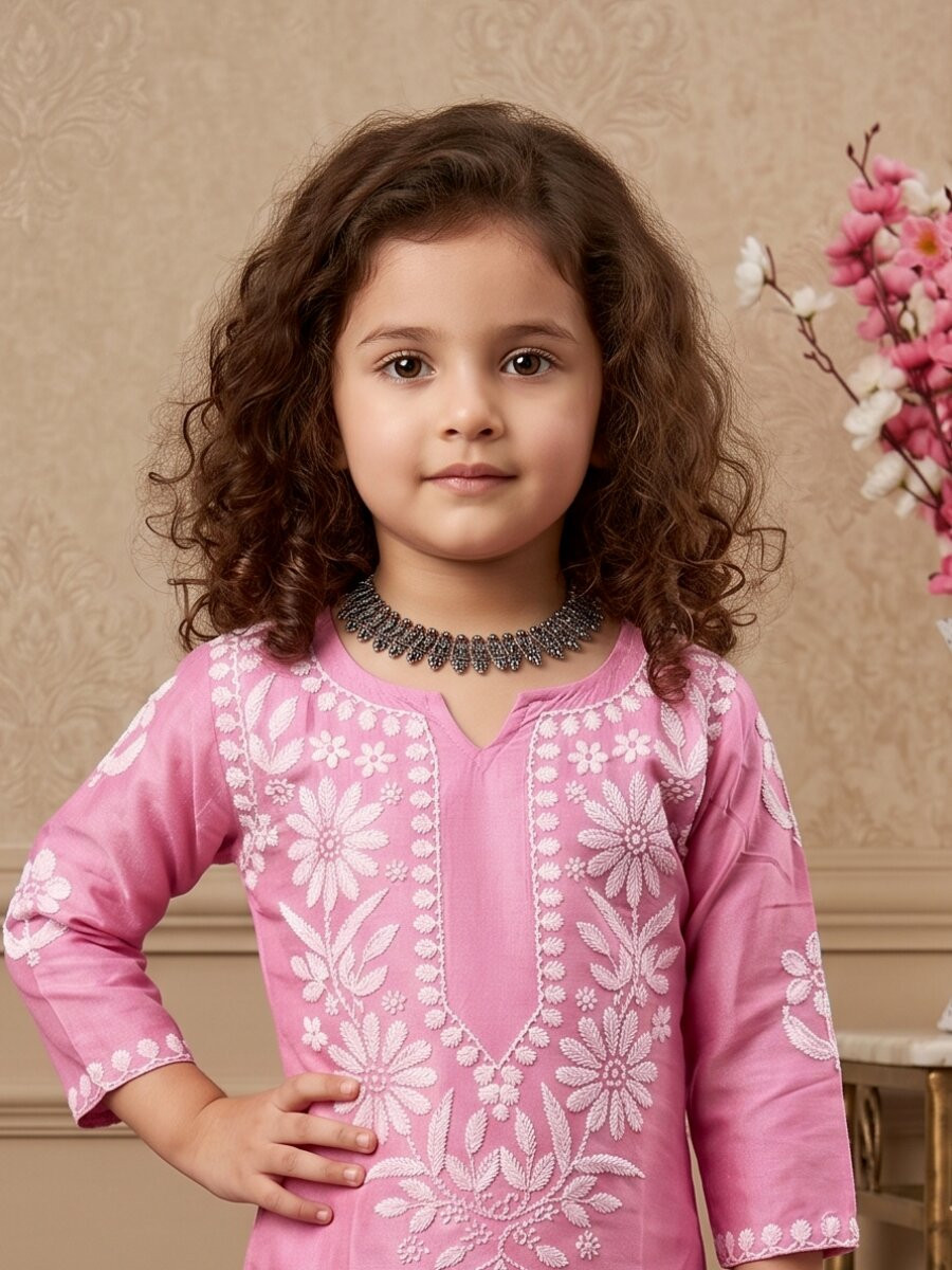 Pink Heavy rayon cotton Embroidered Ethnic Casual Festival Party Wedding Kurta Sharara Girls Wear