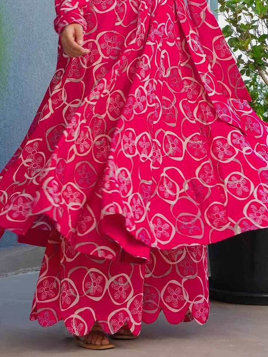 Pink Heavy Rayon Printed Festival Casual Kurti with Bottom