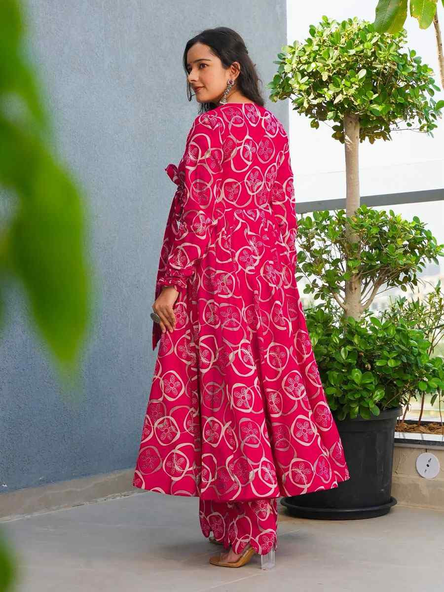 Pink Heavy Rayon Printed Festival Casual Kurti with Bottom