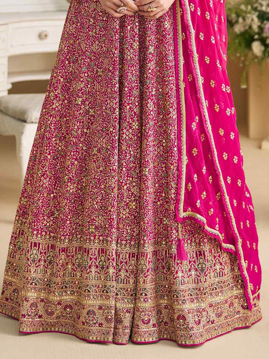 Pink Heavy Real Georgette Embroidered Festival Casual Wedding Gown