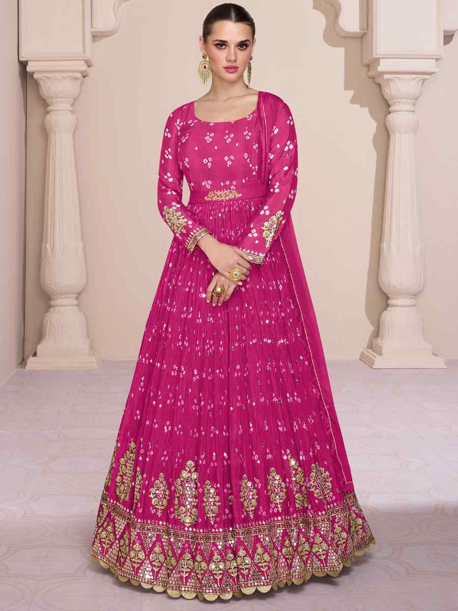 Pink Heavy Real Georgette Embroidered Festival Wedding Anarkali Salwar Kameez