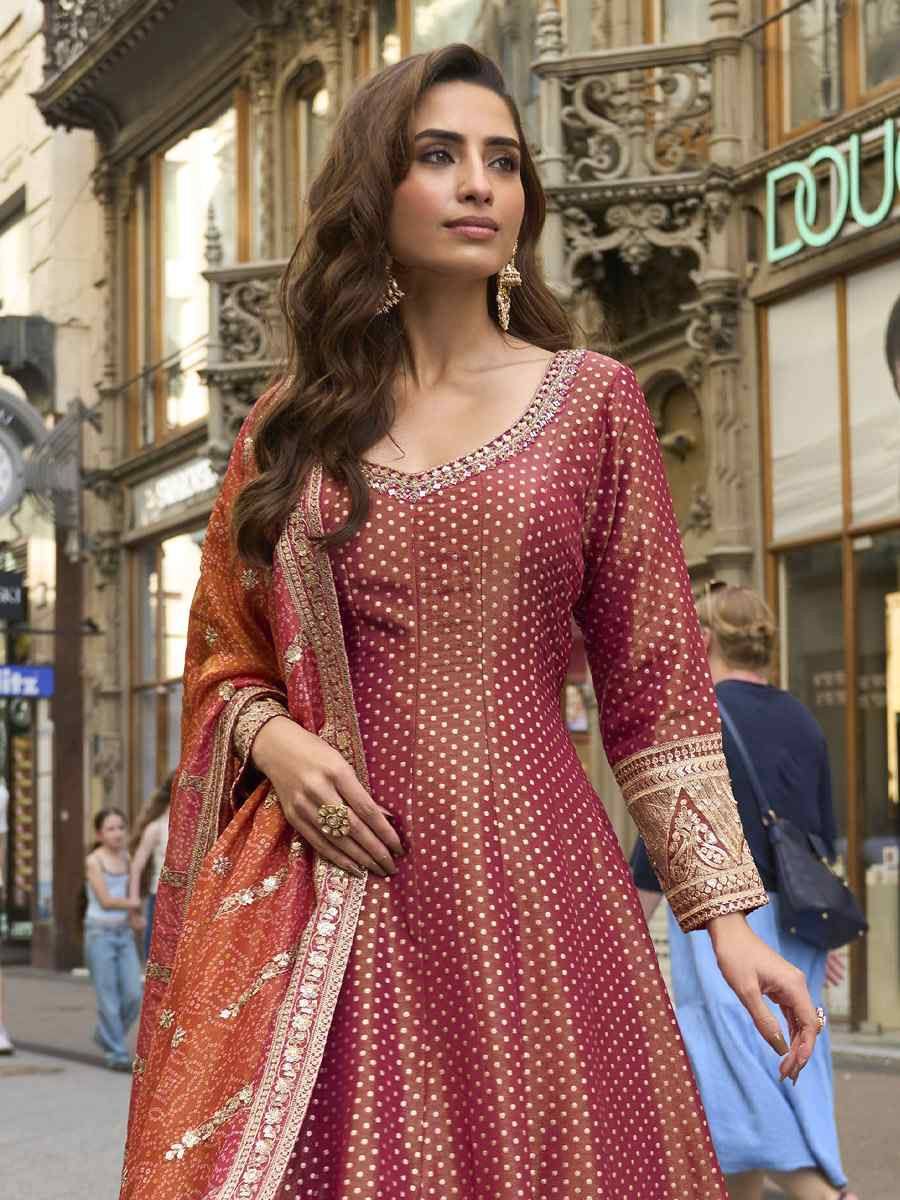 Pink Heavy Real Vichitra Silk Embroidered Festival Casual Gown Women Wear