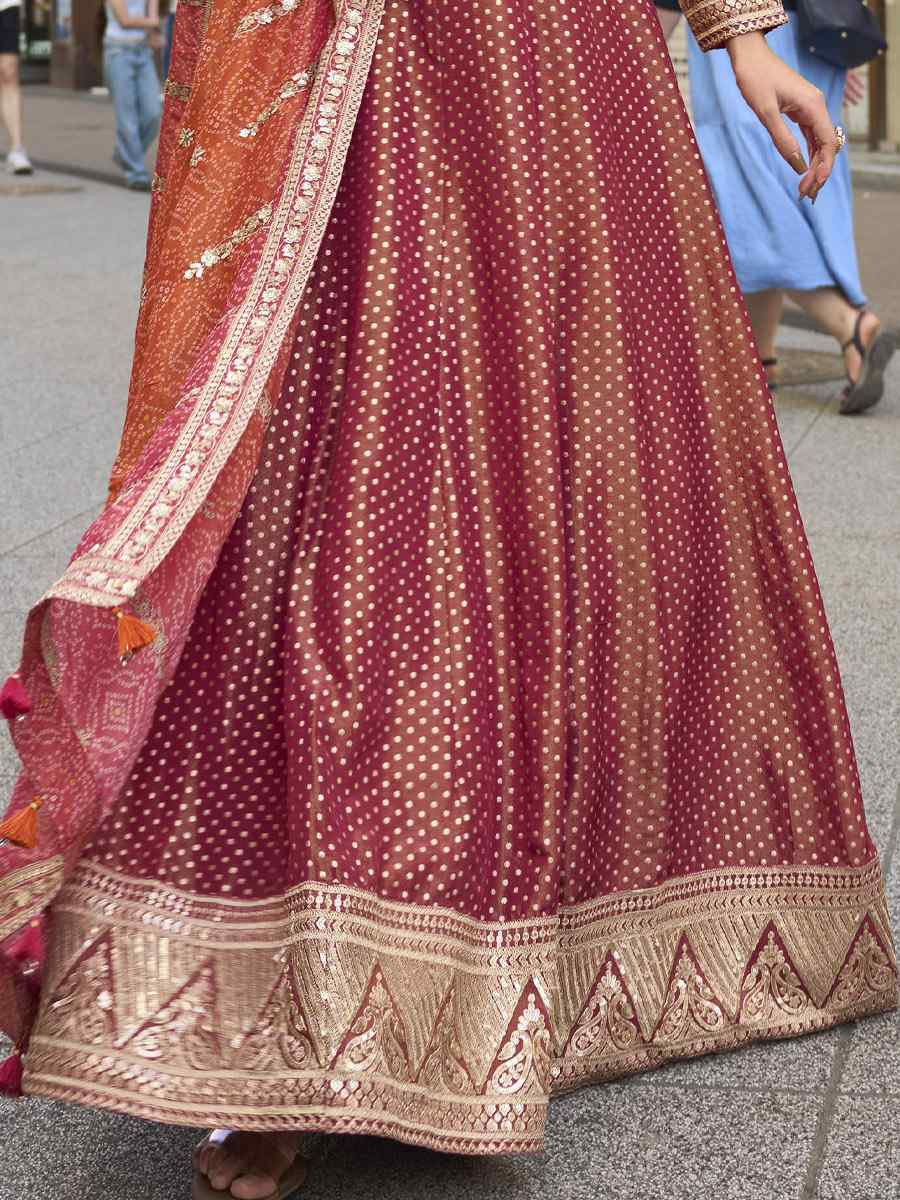 Pink Heavy Real Vichitra Silk Embroidered Festival Casual Gown Women Wear