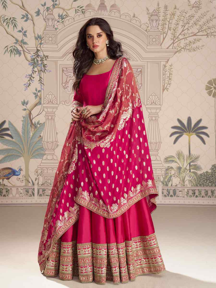 Pink Heavy Real Vichitra Silk Embroidered Festival Casual Gown Women Wear